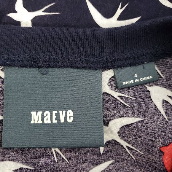 Anthropologie Maeve Women Top Sz 4 Blue White Bird Print Zip Back Rayon Novelty - Picture 8 of 10